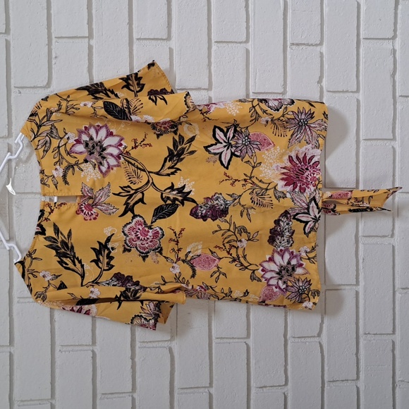 Rachel Rachel Roy Gold Floral Tie Front Short Sleeve Blouse. Size Large. NWOT - Picture 5 of 8